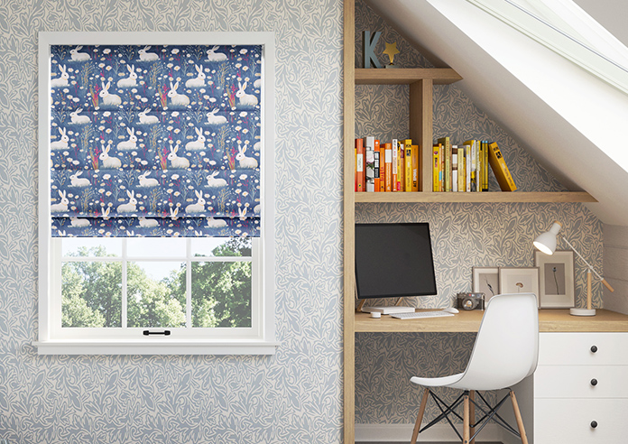 Bunny Meadows, Periwinkle - Motorised Roman Blind - Image 3
